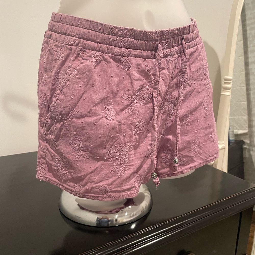 Embroidered Purple Drawstring Shorts - Picture 2 of 7